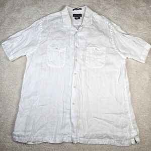 Men's Paul Fredrick White Linen Short Sleeve Button‎ Up Size XXL Classic Shirt